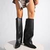 Панк Сплошной Черный Каблук-Клин Современные Сапоги Женские Зимние Сексуальные Y2K Натяжные Сапоги до Колена на Высоком Каблуке Модные Готические Ботильоны