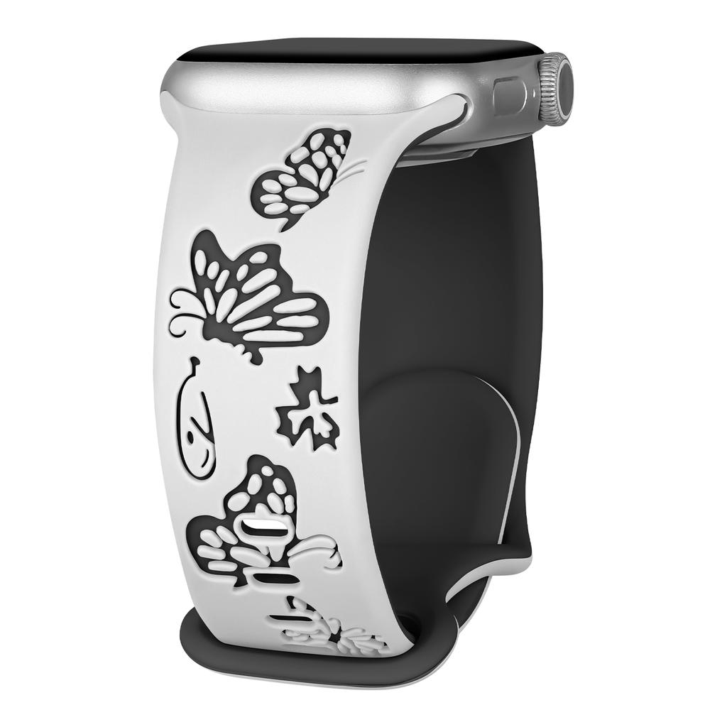 Гравированный ремешок для Apple Watch Band 45мм 44мм 42мм 41мм 40мм 49мм 46мм Силиконовый Correa Браслет Серия 10 8 9 7 SE 6 5 4 Ultra 2