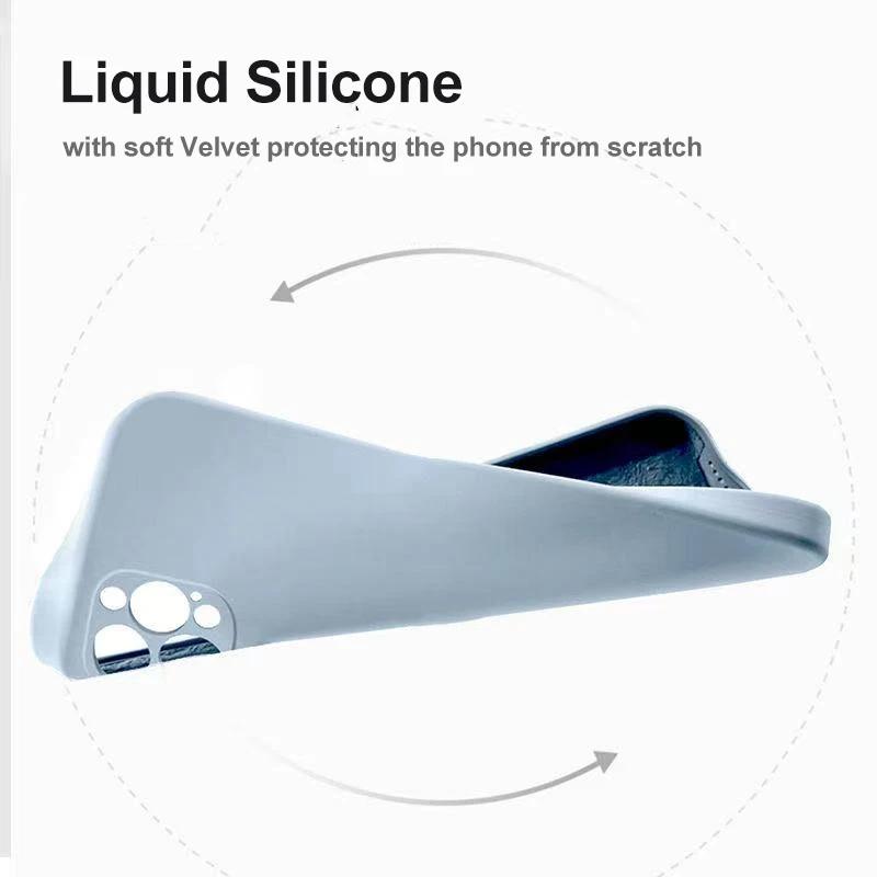 Роскошный квадратный жидкий силиконовый мягкий чехол для телефона из ТПУ для iPhone 15 14 13 12 11 Pro Max X XR XS Max 7 8 14 15 Plus полная защита задняя крышка из ТПУ