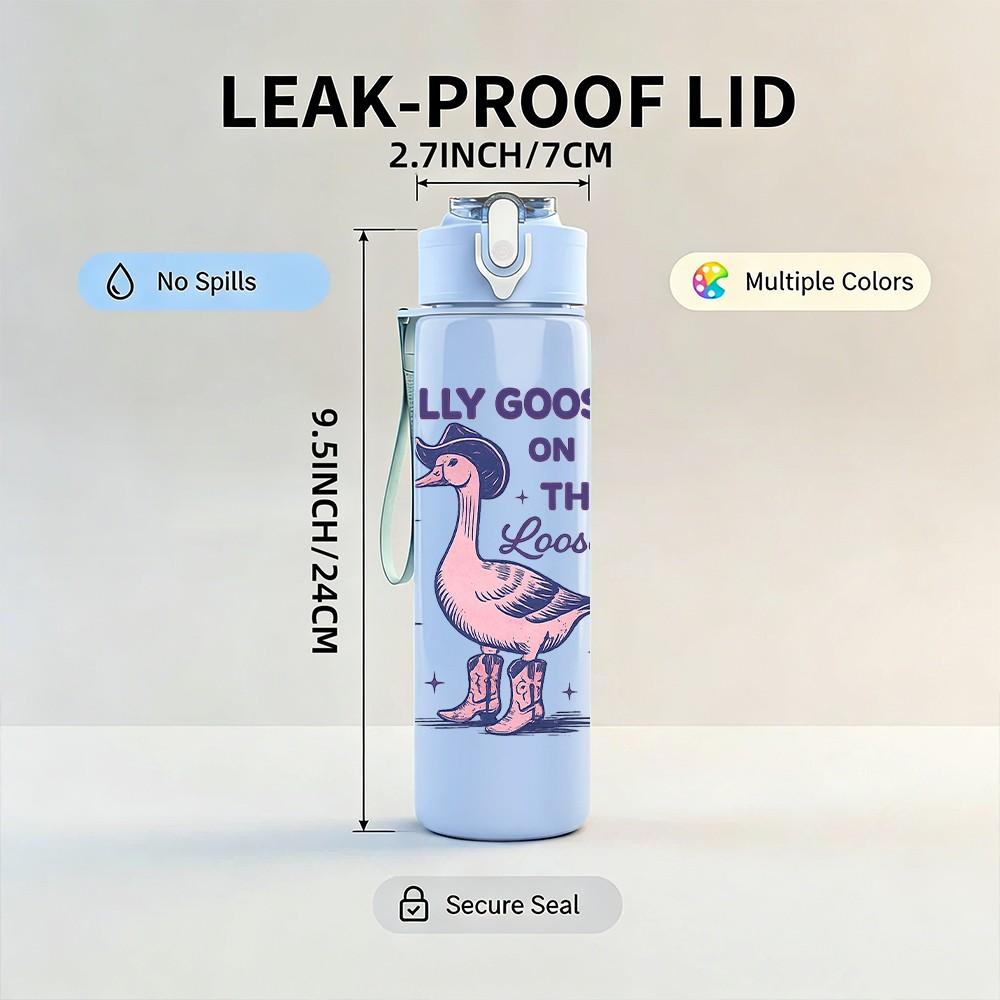 1PC Silly Goose Pastel Cartoon Character Print 750ml Color Plastic Sports Water Bottle Leakproof Flip Straw Lid Suitable for Sports Office Home Use