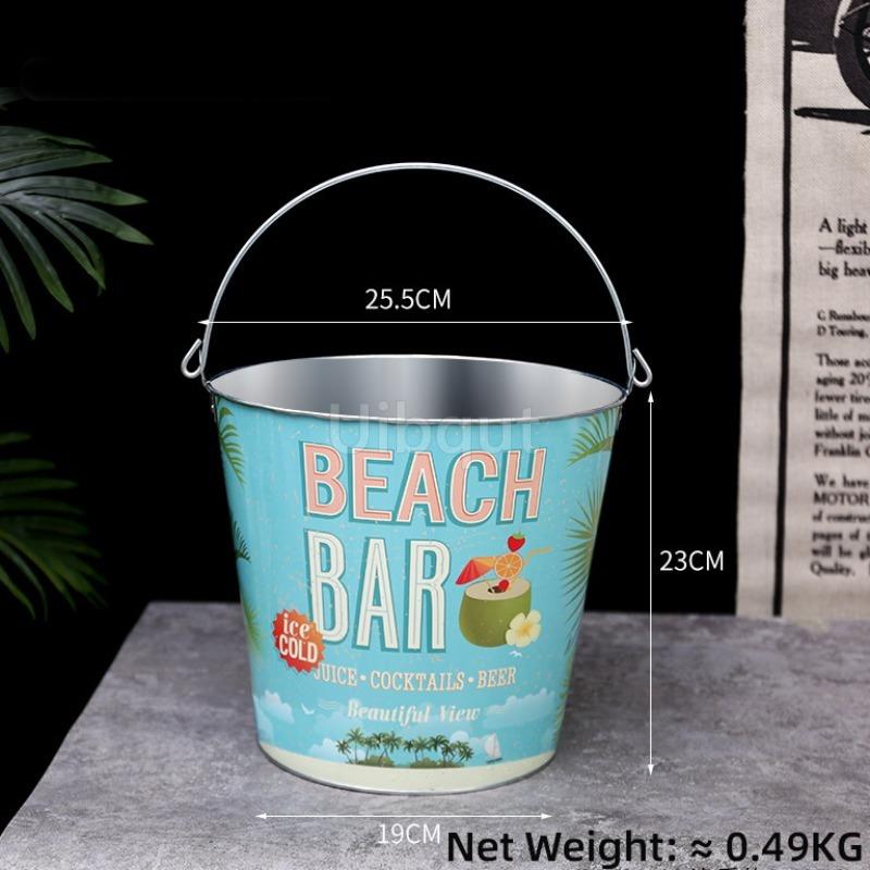 Internet Celebrity Retro Beer Beverage Ice Bucket High Aesthetic Home Handheld Tin Ice Bucket Camping Bar KTV Tonneau En Bois