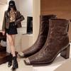 Женские ботинки, новые брендовые кожаные туфли, модные туфли с квадратным носком на высоком каблуке, черные, коричневые, на молнии, для офиса, ботильоны