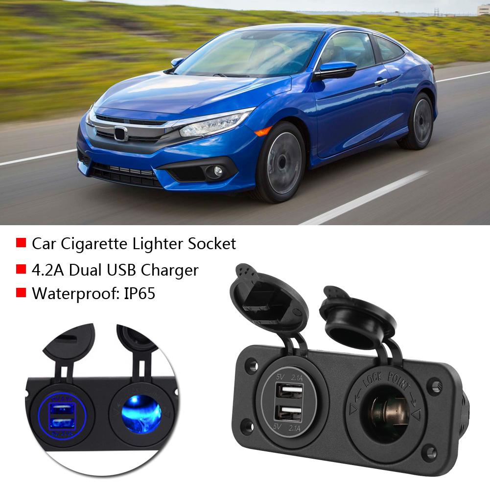 Адаптер гнезда прикуривателя 12 В с двойным USB-зарядным устройством 4,2 А для автомобиля, дома на колесах, яхты, автобуса