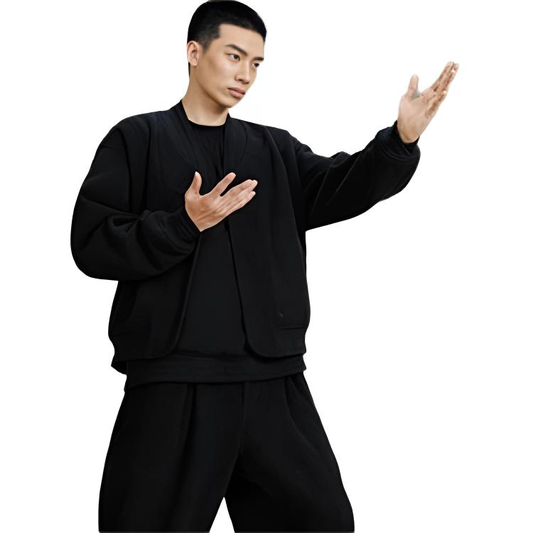 Li Ning X Jackie Chan Collaboration Kung Fu Series Удобная повседневная простая свободная спортивная куртка мужская куртка черного цвета AFDV769-2