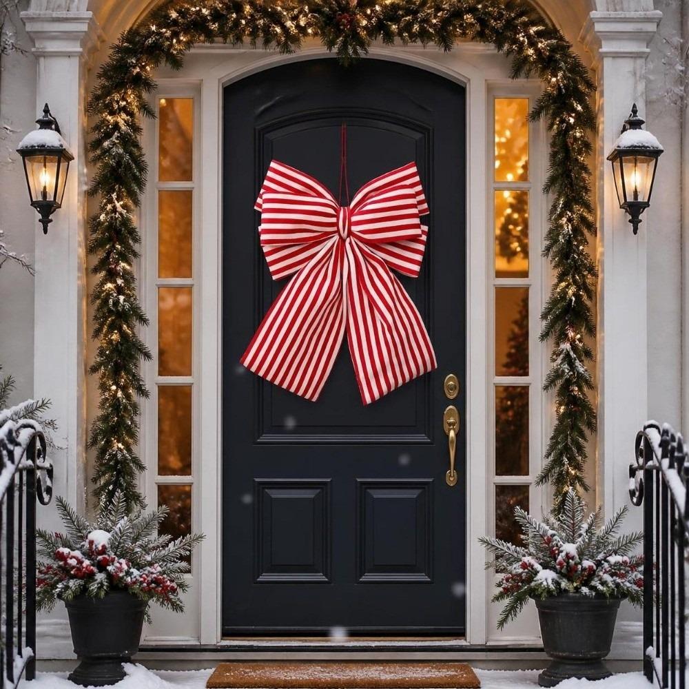 Stripe Christmas Tree Topper Bow DIY Christmas Wreaths Bow Tree Bow with Long Tails Home Decor