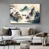 Китайский пейзаж Пара Птицы Лес Гора Река Кои Карп Рыба Искусство Плакат Печать Картина на холсте Настенная картина Декор для дома
