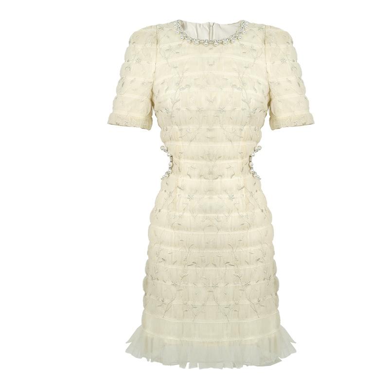 GMXIA Летнее милое темпераментное сетчатое платье с круглым вырезом, инкрустированным бриллиантами и вышивкой, с деревянными ушками для женщин