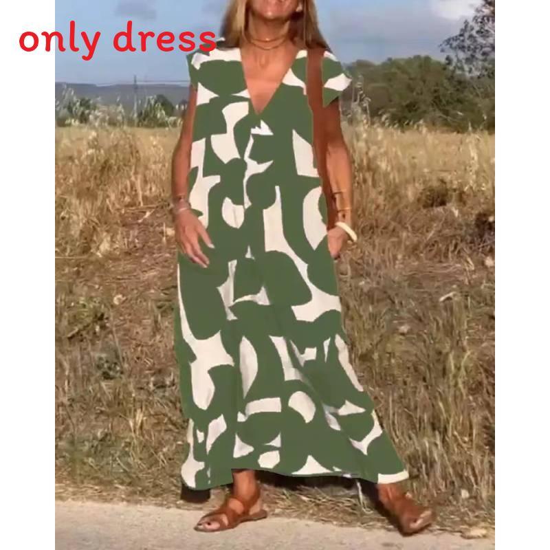 Summer Ladies A Line Dress With Geometric Print And V Neck For Casual Wear