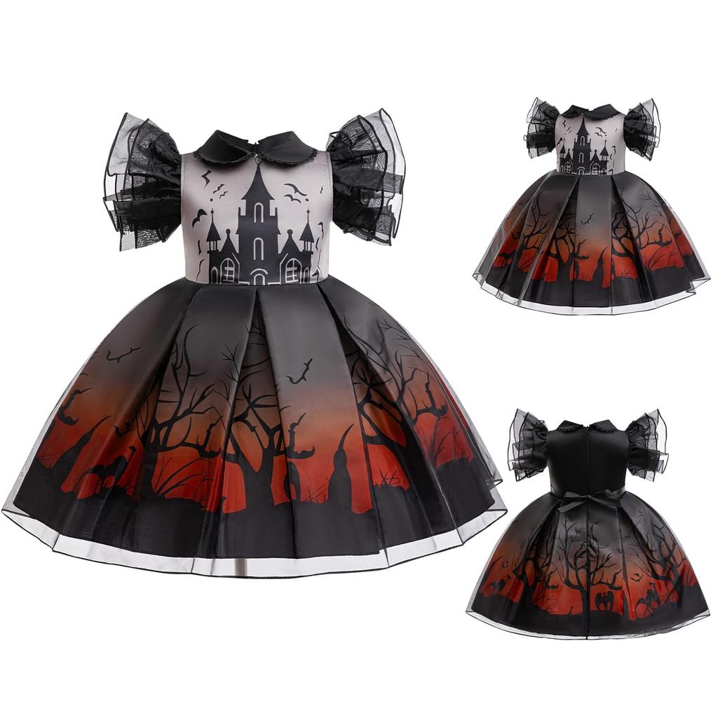 Halloween Girls Dress Printed Dress Witch Role Play Cosplay Costume Masquerade Costume