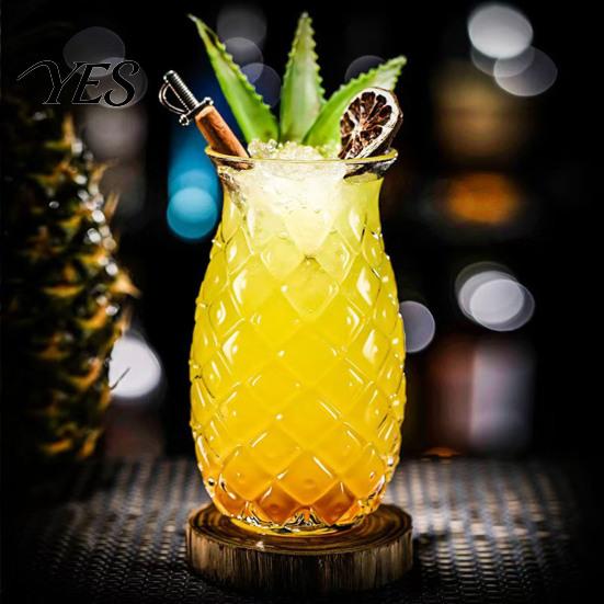 Durable Cocktail Glass Pineapple Shape Glass, 480ml Embossed Tumbler for Juice Hot Restaurant Specialty Beverages, Creative Bar Glassware Whiskey,