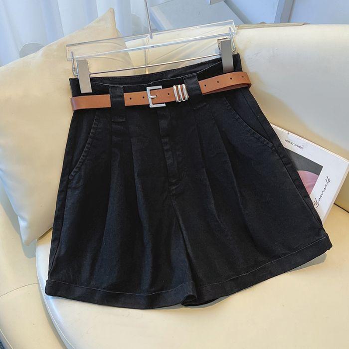Ge Di Jie candy colored wrinkled wide leg denim shorts for women's summer loose fit slimming A-line hot pants
