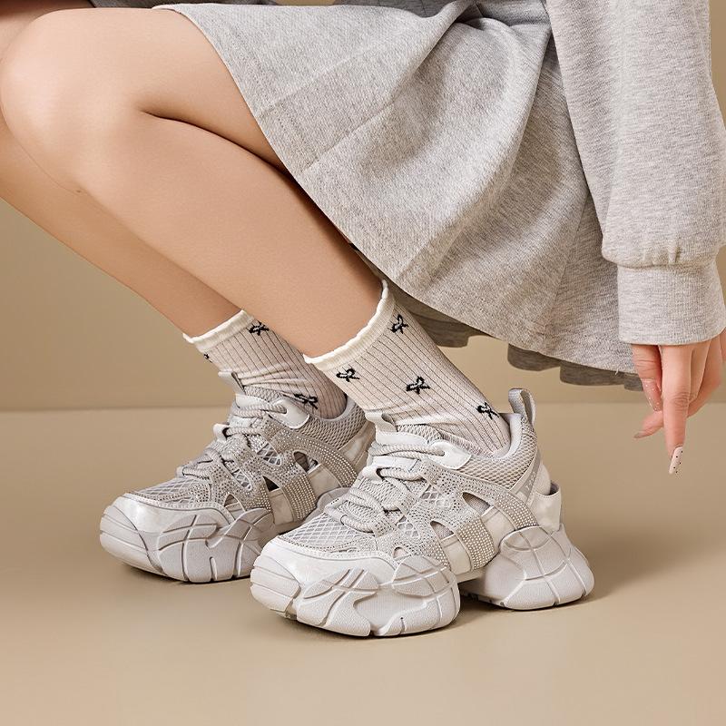 Sneakers women's 2026 summer breathable new shoes women's casual shoes thick sole heightening hollow dad shoes