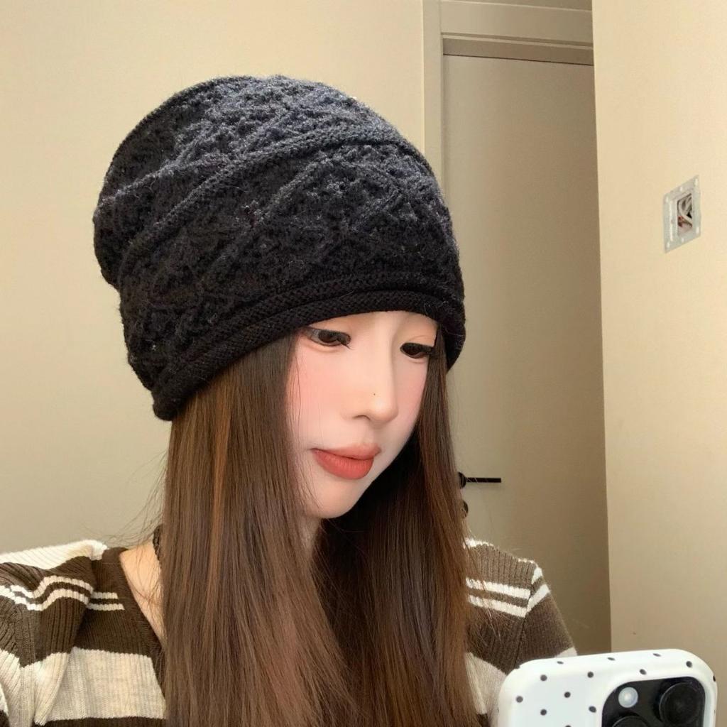 New handmade crochet versatile thermal bald hat autumn and winter wool hat women's new ethnic style knitted stacking hat