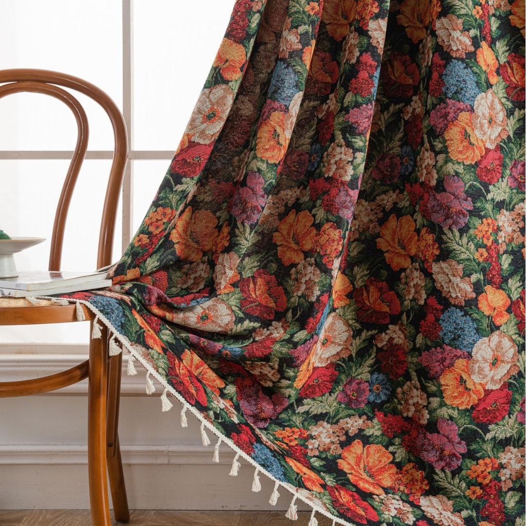 Жаккардовые шторы с цветочным и птичьим узором Готовые шторы для кухни Эркеры Полузатемнение