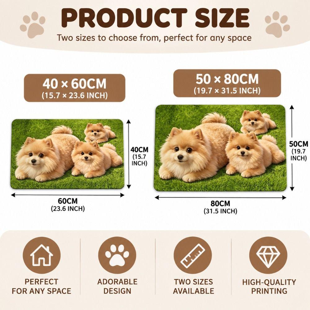 3D Printed Pomeranian Dog Mat Absorbent Animal Shaped Carpet Cute Diatom Mud Mat  Home Floor Decor