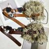 Patchwork Heart Furry Waistband PU Leather Plush Belt Simple Leather Fur Belt  Daily