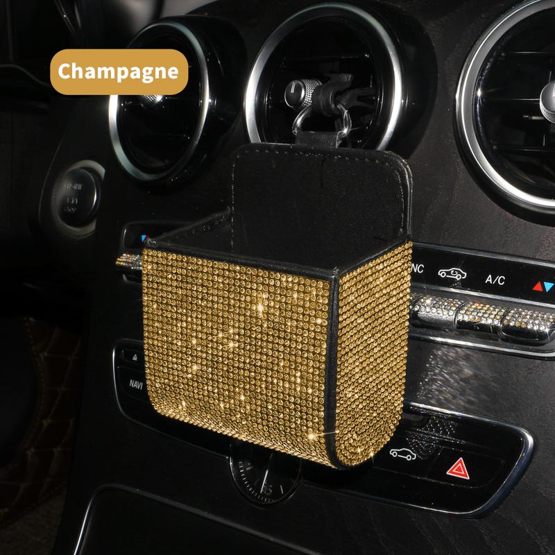 Crystal Diamond Car Vent Storage Box Auto Leather Organizer Cell Phone Glass Key Card Holder Decor Car Accessories for Women