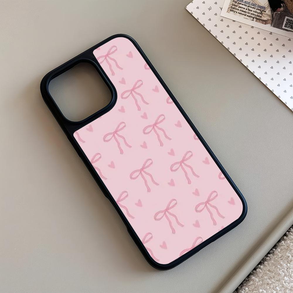 Pink bow design glass phone case suitable for iPhone 17 16 15 14 13 12 11 Pro/Max/Plus anti drop and shockproof back cover