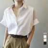Chiffon Bat Short Sleeve Shirt Women's Retro Loose Solid Blouse Ladies Lapel Button Down Summer Thin Top