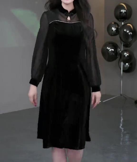 Весеннее кружевное бархатное платье с открытыми плечами в европейском стиле для полных женщин среднего возраста