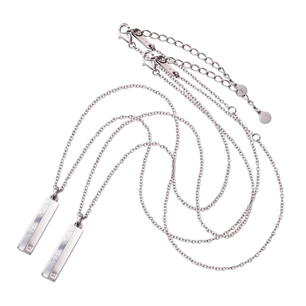 Парное колье Хирургическая сталь 316L Бриллиант Перламутровая пластина Серебро Серебро [Белый клевер] & 4SUP064SV&4SUP064SV