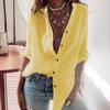 Осенняя однотонная хлопковая смесь блузки без рукавов свободная рубашка с V-образным вырезом и длинными рукавами топ для женщин