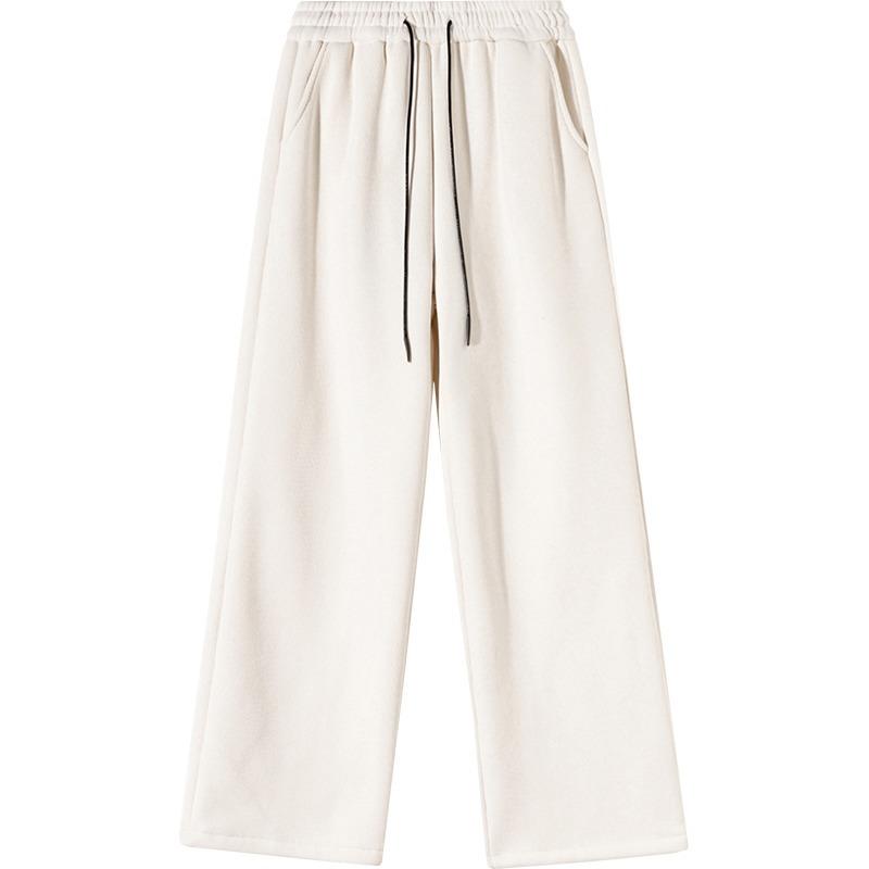 Fashion Women Drawstring Loose Casual Wide Leg Pants Autumn Fleece High Waist Winter Velvet Trousers for Women Elegant Solid Straight Lady Pants 2357