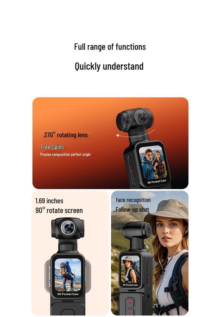 New K28 Pocket 5K Outdoor Cycling Camera with Anti-Shake, Touchscreen, Rotating Lens, and Face Recognition