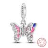 Springtime 925 Silver Sparkling Zircon Colorful Butterfly Charms Beads Fit Qikaola Bracelets DIY Birthday Jewelry Gifts