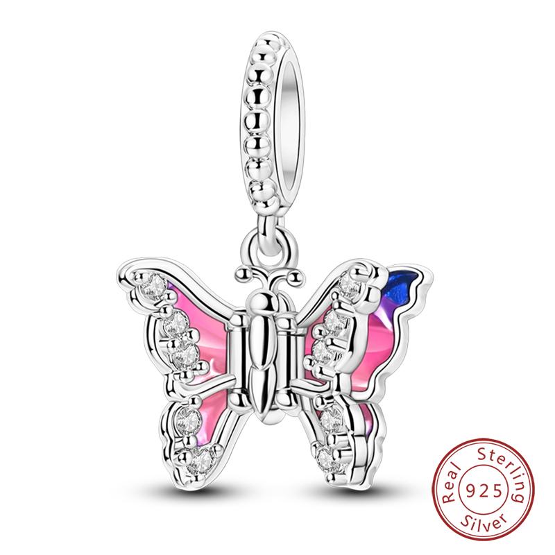 Springtime 925 Silver Sparkling Zircon Colorful Butterfly Charms Beads Fit Qikaola Bracelets DIY Birthday Jewelry Gifts