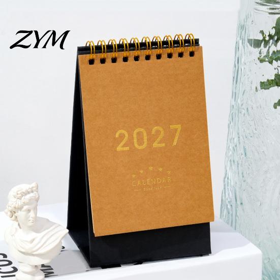 Home Office Desk Accessory 2027 Calendar, Standing Flip Desktop Minimalist Gold Foil Cover Monthly Organizer for Planner, Thick Paper Note Taking,