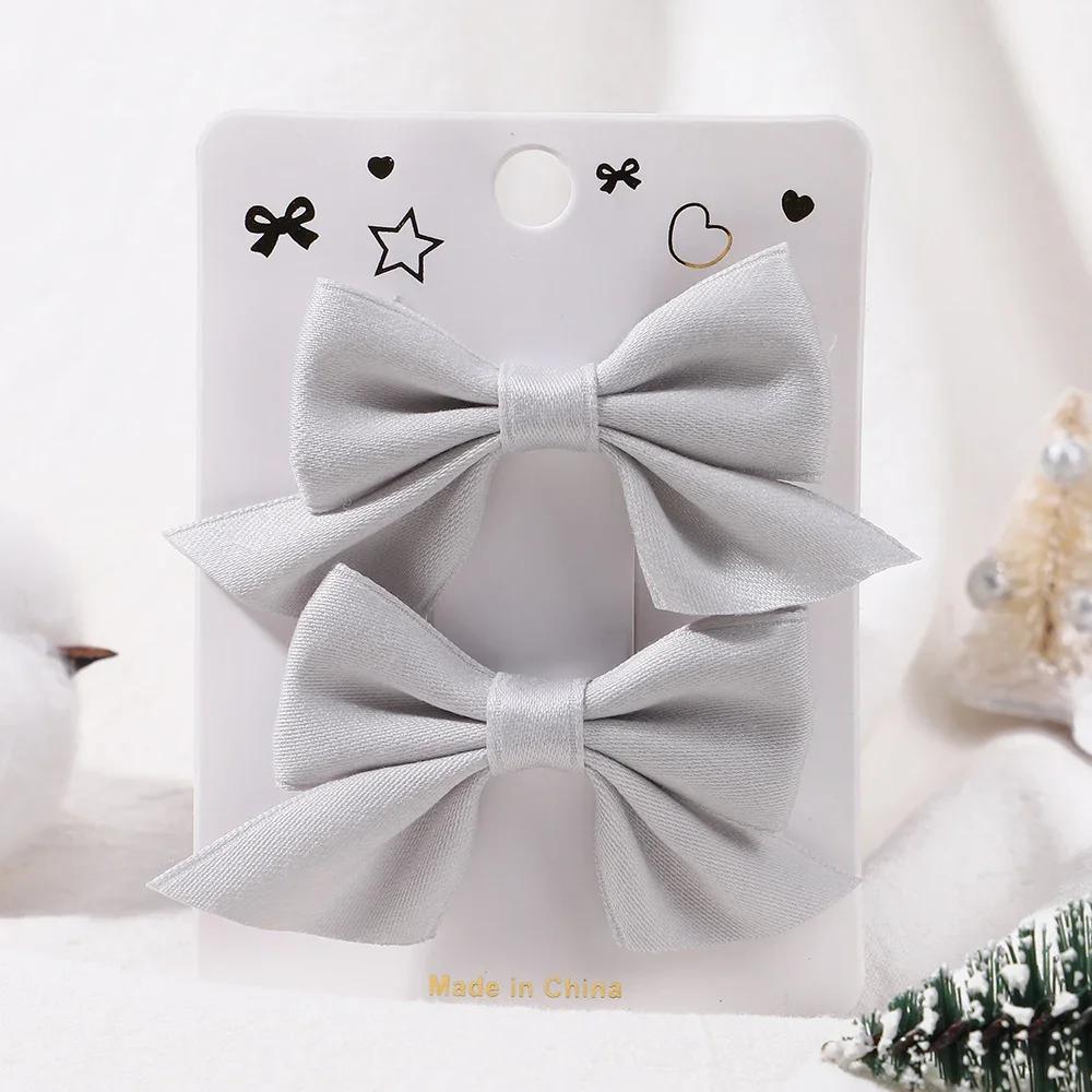 2 шт./компл. Однотонные нейлоновые детские бантики Заколки для волос для маленьких девочек Ручной работы Бантик Заколка-автомат Фотографические аксессуары для волос