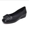 Women Pumps Med Heel Square Toe Pumps Office Lady Leather Shoes Soft Soles Slip On Shoes