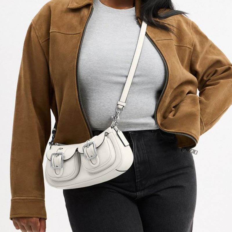 Coach Ashton 25 Silver Finish Detachable Shoulder Strap Zipper Closure Leather Shoulder Bag Medium Women shoulder bag Chalk CM079-SVHA