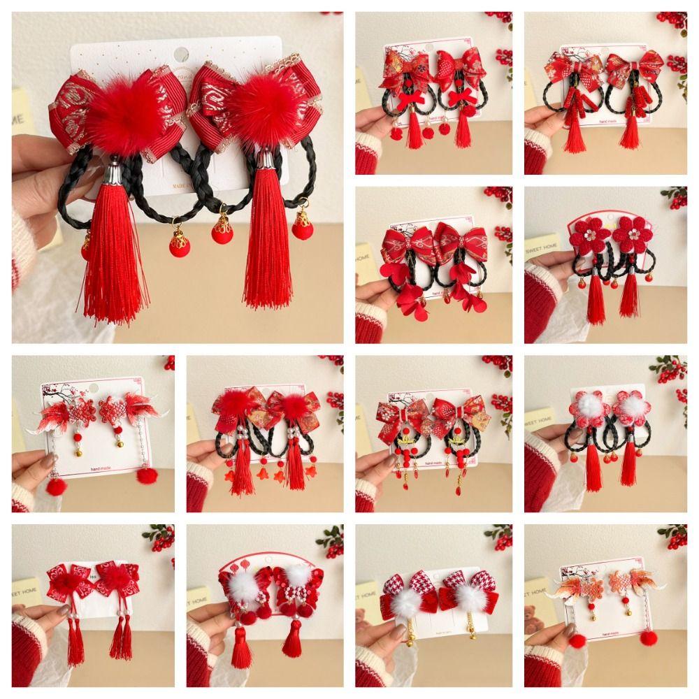 2 шт. новогодний головной убор детский бант шпилька для волос китайский стиль парик коса шпилька ханьфу боковой зажим для девочек