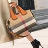 Fashionable Plaid Women's Handbags Autumn Winter New PU Soft Leather Boston Bag Simple Contrasting Color Large Capacity Single Shoulder Bag for Female