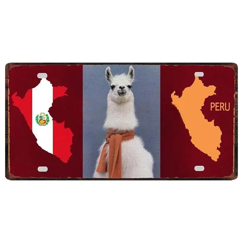 Peru Lima Cusco Car License Pate Retro Rusted  Art Front Vanity Tag Wall Poster Decor for Bar Garage Home Decoration Plaques