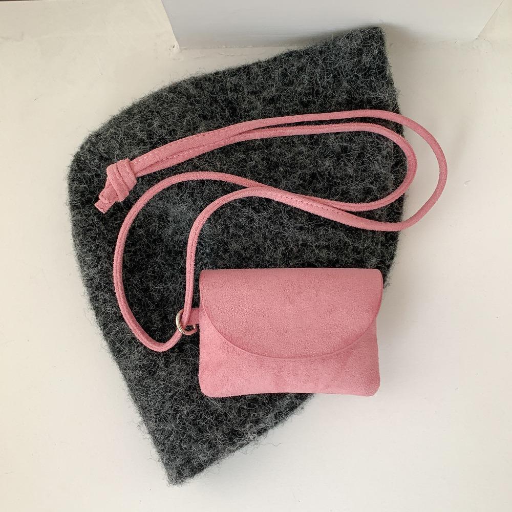 PU Leather Suede Coin Purse Leopard Print Hanging Neck Mini Storage Bag Solid Color Korean Style Lipstick Earphone Pouch Travel