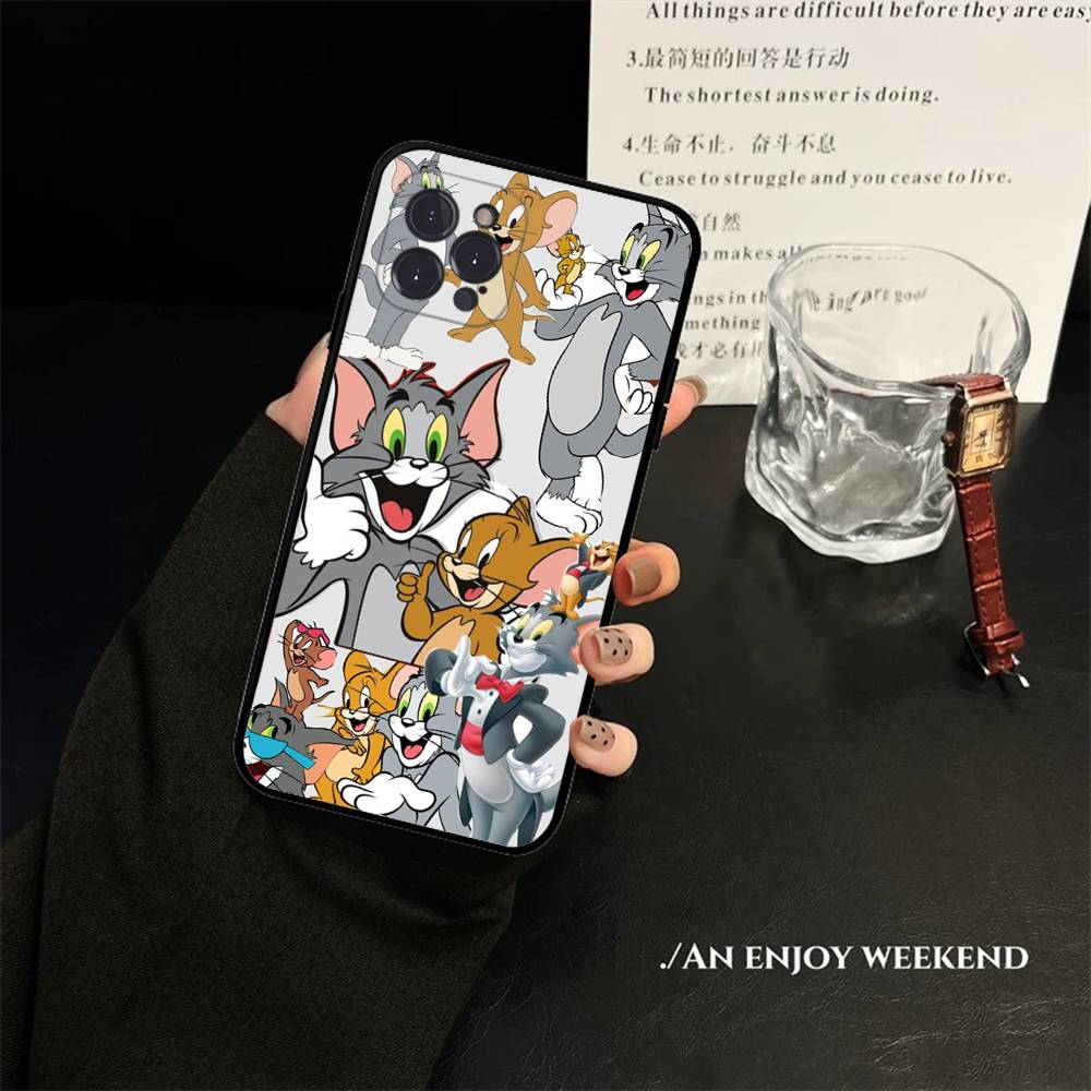Animated T-Tom And J-Jerry Phone Case For Iphone 16 15 17 13 14 12 11 Pro Max Plus Black Shell Cover Case