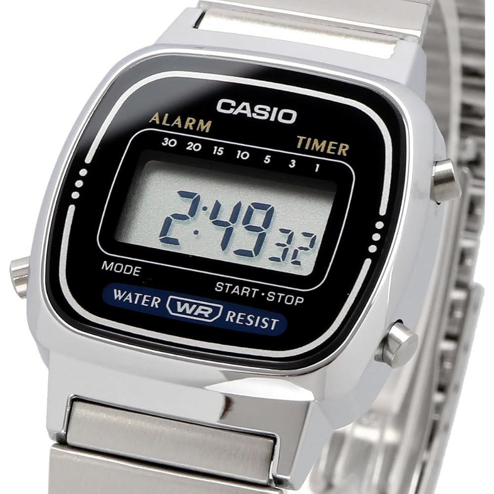 Женские цифровые часы Casio LA670WD-1 Серебристо-черный дизайн из нержавеющей стали