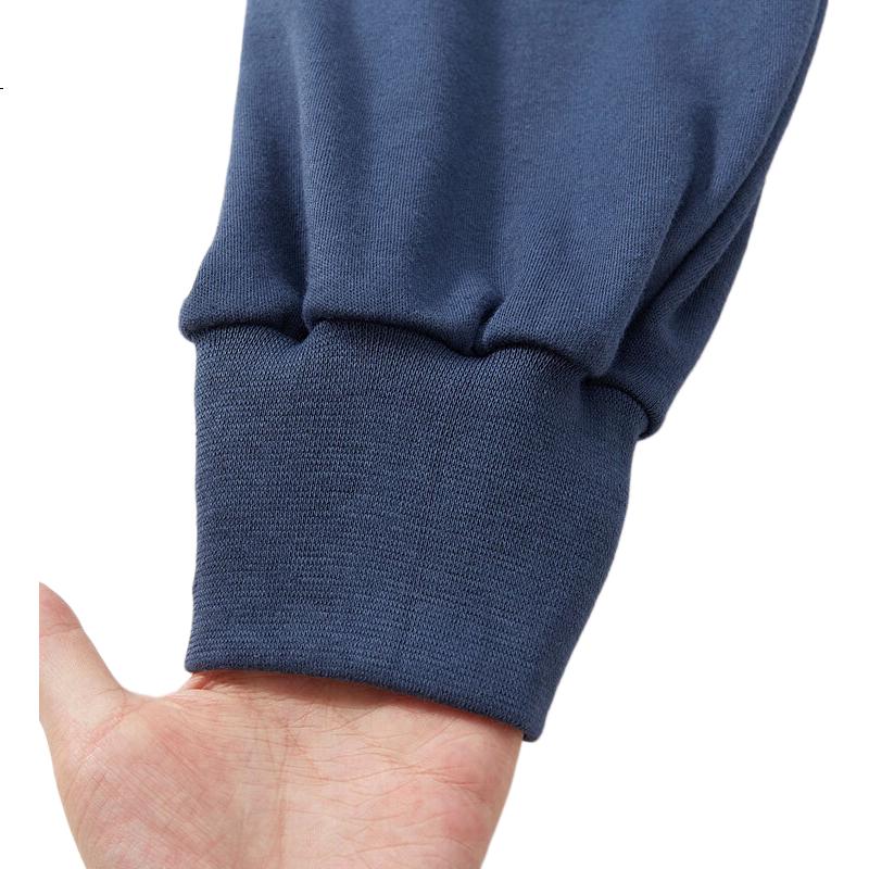 Bejirog Men's Middle-aged and Elderly Autumn Cotton Thermal Underwear Set, Thin Cotton Warm Base Layer, Dark Blue, Size XL