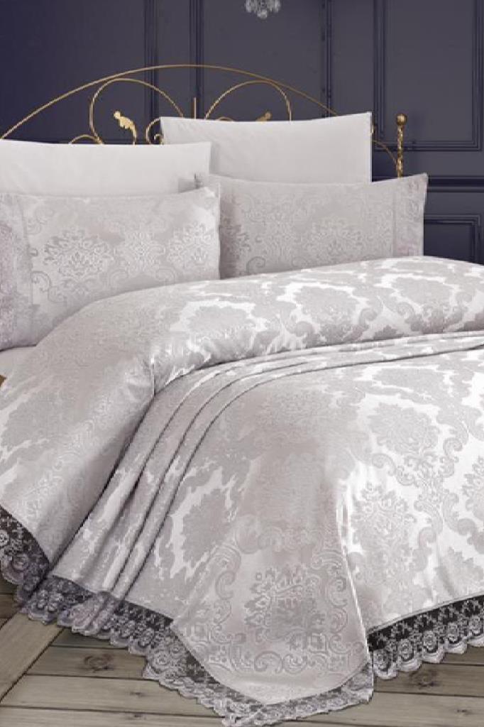 Kure Bedspread Set 2pcs, Coverlet 180x250, Pillowcase 50x70, Single Size, Cotton Sateen, Grey