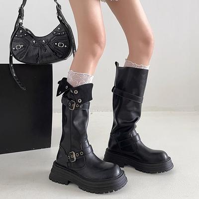 Коричневые ретро ботинки на толстой платформе в британском стиле женские 2024 новые весенне-осенние ботфорты до колена рыцарские ботинки