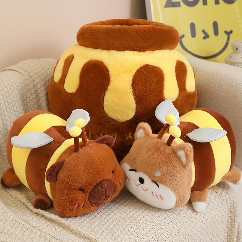 Shiba Bee Capybara Inu Honey Jar Plush Toy Animal Stuffed Doll Decoration Gift