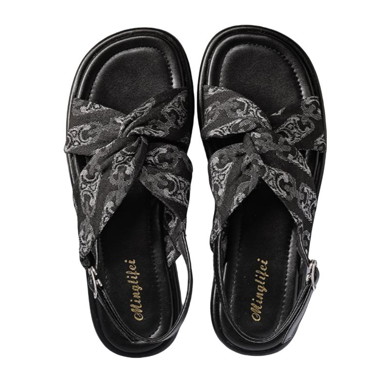 Fashion Women Flat Rome Sandals 2025 Summer New Low Heels Print Beach Vacation Sandals Fashion Outdoor Casual Comfy Women Sandals