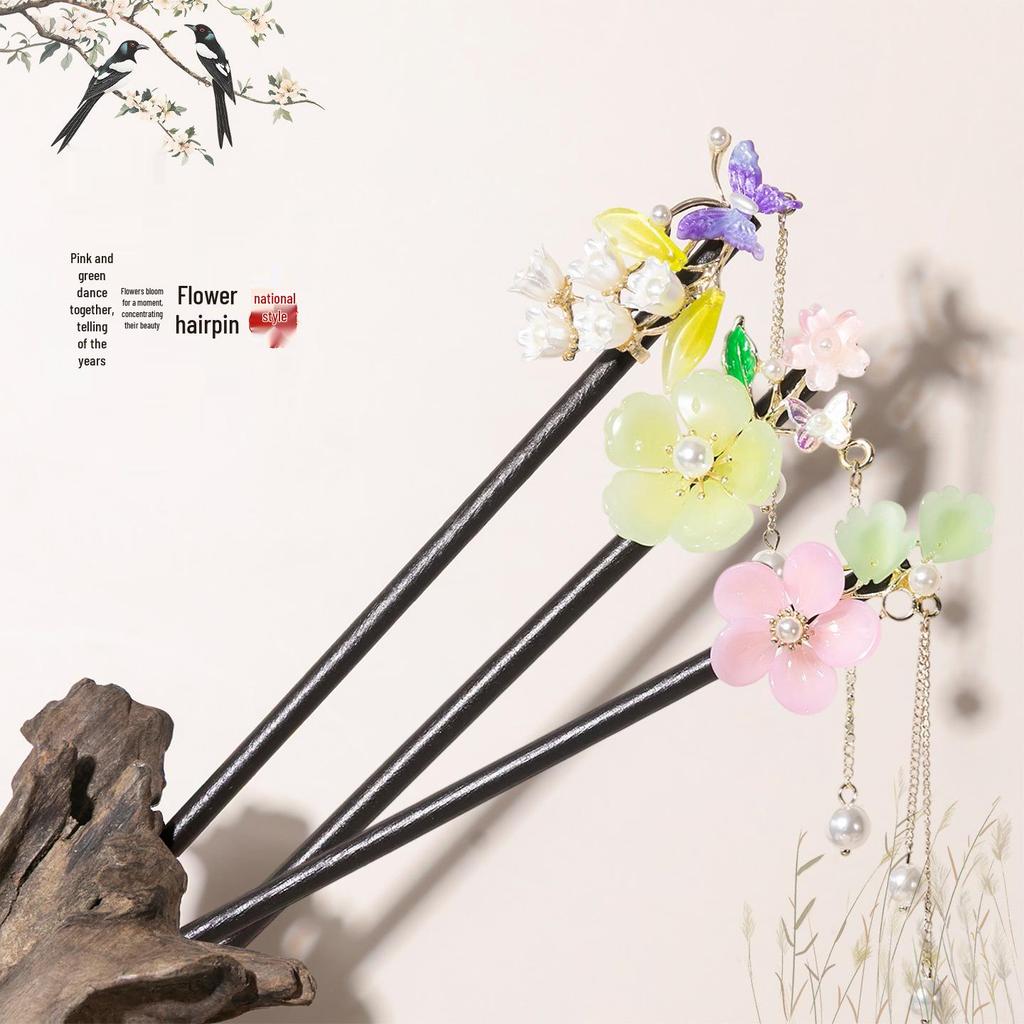 Ancient Style Tassel Hairpin - Imitation Ebony Wood, Hanfu Accessories, Chinese Jewelry for Women