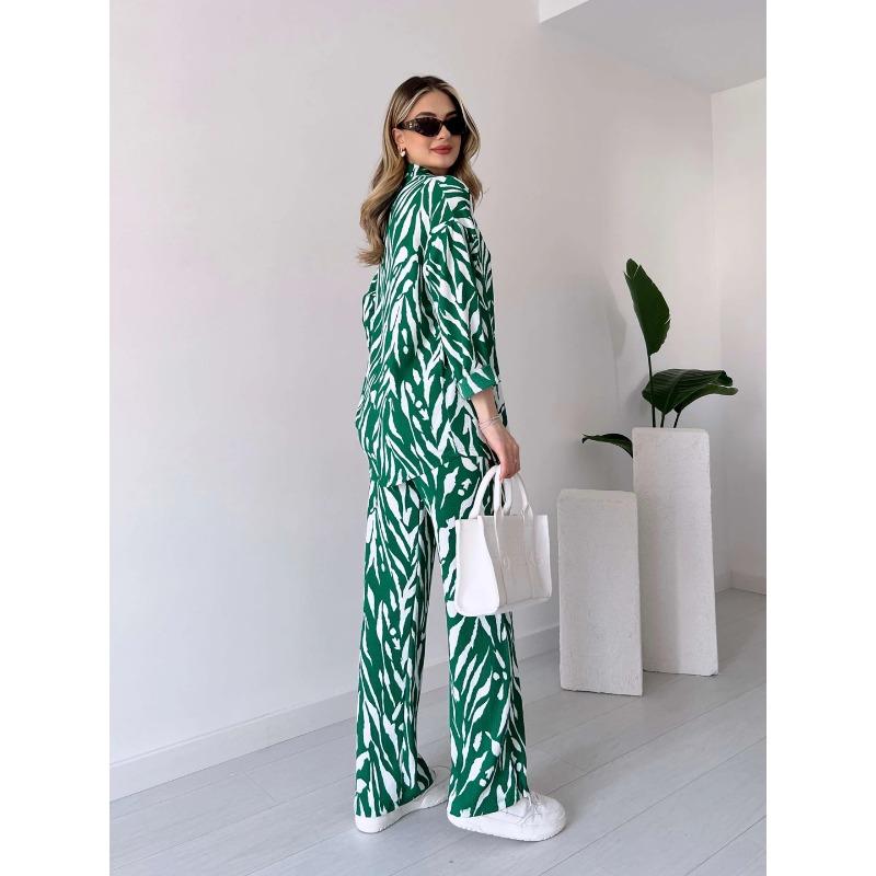 YYFS Женская мода повседневная весна осень длинный рукав поло воротник блузки и рубашки брюки костюмы