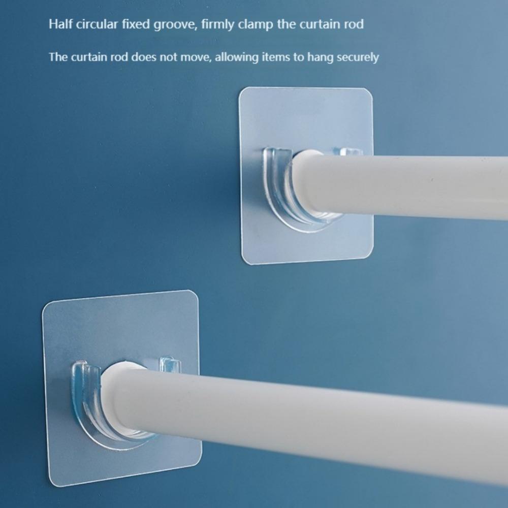 2/4/6 Pcs Non Perforated Curtain Rod Fixing Seat, Strong Adhesive Multifunctional Transparent Hook, Semi-circular Fixing Groove