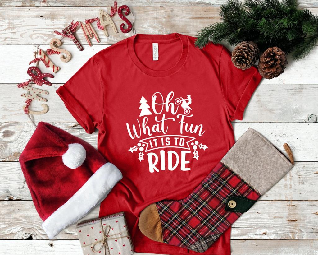 Oh What Fun It Is To Ride Dirt Bike Adult Christmas Graphic Tee, Motocross, Short Sleeve