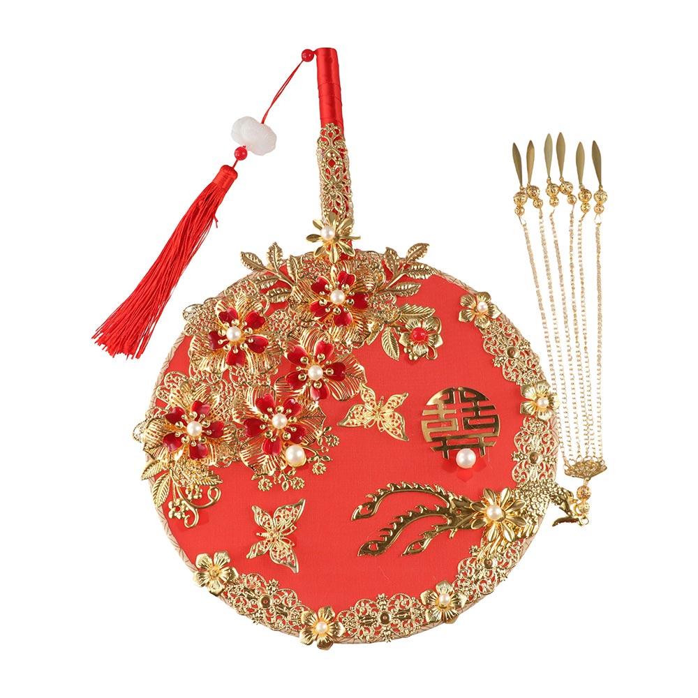 Decorative with Pendant Chinese Wedding Hand Bouquets Bridal Group Fan Chinese Fan Embroidery Fan